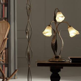 Alga tafellamp, 3-lamps, ijzer, glas, Florentijn brons, amber