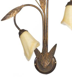 Alga wandlamp, 3-lamps, ijzer, glas, Florentijn brons, amber