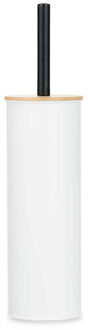 Alicante Toiletborstel in houder/wc-borstel - rvs metaal met bamboe - wit - 38 cm - Toiletborstels