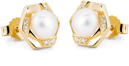 'Aliva' Dames 925 Sterling Zilver Set: Ketting + Oorbellen + Ring - Goud SET-7469/G - L