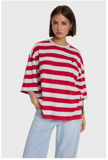 Alix The Label Ladies knitted block stripe t-shirt t-shirts 2602880607 - maat M Rood