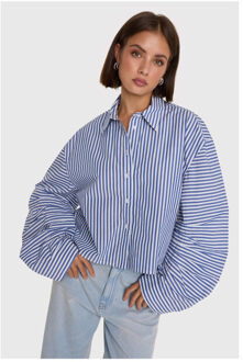 Alix The Label Ladies woven fancy striped blouse blouses 2602909630 - maat M Blauw