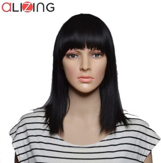 Alizing Synthetische Natuurlijke Zwarte Pruik Lange Rechte BOBO Haar stijlen Pruiken Sliver Grey Haar BOB Fiber Haar Pruiken Pelucas Pelo 0178 natuurlijk zwart
