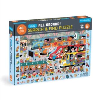 All Aboard! Train Station 64 Piece Search & Find Puzzle - Mudpuppy