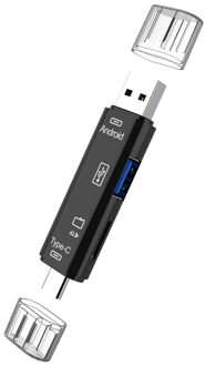 All In 1 Usb 2.0 Kaartlezer Hoge Snelheid Sd Tf Micro Sd Kaartlezer Type C Usb C Micro usb Memory Otg Kaartlezer TXTB1 zwart