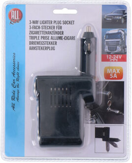 All Ride Auto 3-weg verdeelstekker - aansteker ingang aansluiting - zwart - 12/24V - van 1 naar 3 sockets