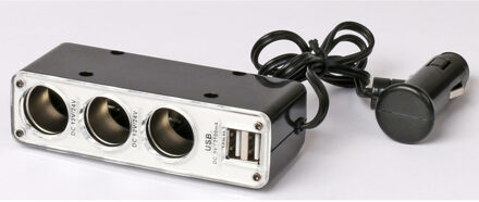 All Ride Auto 3-weg verdeelstekker + 2 USB - aansteker ingang aansluiting - zilver - 12/24V - van 1 naar 3 so