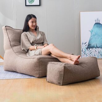 All Seasons Solid Lazy Sofa Cover Pouf Bedroom Home Living Room Bean Bag Protective Soft Pedal Slipcover Lounger Seat Washable Linen bruin 2