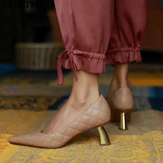 ALLBITEFO soft genuine leather Sheepskin insole women heels shoes fashion high heels women high heel shoes party wedding shoes