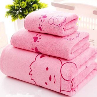 Alle Seizoenen Cartoon Print Polyester Thuis Handdoeken Set 3 Kleuren Baby Bad Handdoeken Zomer Deken Voor Kind donker roze