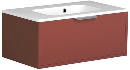 Allibert EVO badkamermeubelset - 80.5x36.8x46.5cm - 1 wasbak - 1 kraangat - polybeton wit mat - 1 lade - MDF terracotta mat 248804 Terracotta Mat (Rood)