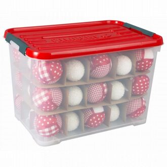 Allibert Handy+ kerstbox - met tussenkarton - 65 liter Rood#Transparant