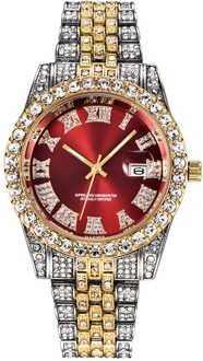 Alliceonyou Goud Zilver Kleur Zirconia Horloges Hip Hop Mode Diamanten Armband Roestvrij Staal Voor rood
