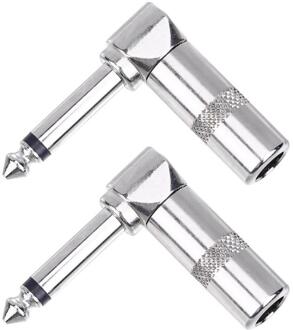 Alloyseed 2 Stuks Vernikkeld Legering 6.35 Mm Male Mono 90 Graden Haakse Connectoren Connector Adapters Stekkers Voor Microfoon