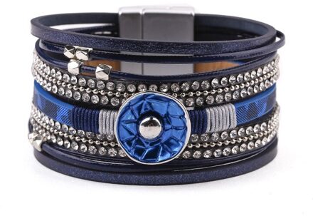 Allyes Blue Enamel Metal Charm Lederen Armbanden Voor Vrouwen Vrouwelijke Multilayer Wrap Brede Armband Femme Sieraden