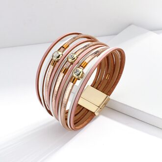 Allyes Simple Shiny Multilayer Slanke Strips Lederen Armband Voor Vrouwen Rhinestone Charm Wrap Armbanden Casual Vrouwelijke Sieraden roze