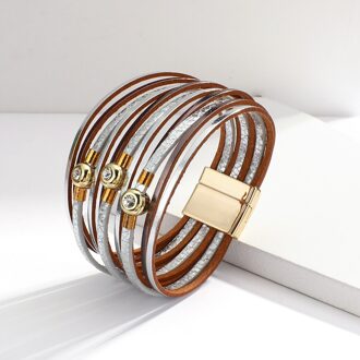 Allyes Simple Shiny Multilayer Slanke Strips Lederen Armband Voor Vrouwen Rhinestone Charm Wrap Armbanden Casual Vrouwelijke Sieraden zilver