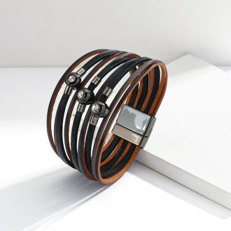 Allyes Simple Shiny Multilayer Slanke Strips Lederen Armband Voor Vrouwen Rhinestone Charm Wrap Armbanden Casual Vrouwelijke Sieraden zwart
