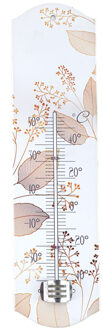 Alma Garden Binnen/buiten thermometer met lentebloemen print - beige - metaal - 29 x 6.5 cm - Buitenthermometers