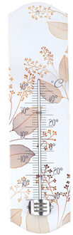 Alma Garden Binnen/buiten thermometer met lentebloemen print - beige - metaal - 29 x 6.5 cm