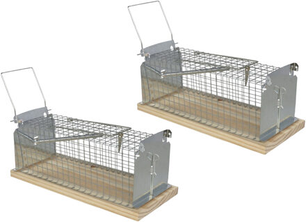 Alma Garden Diervriendelijke muizenval/rattenval - 2x stuks - zilver - metaal - 29 x 12 cm