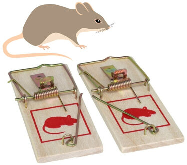 Alma Garden Dubbele muizenvallen set - 4x stuks - hout/metaal - 10 x 4 cm