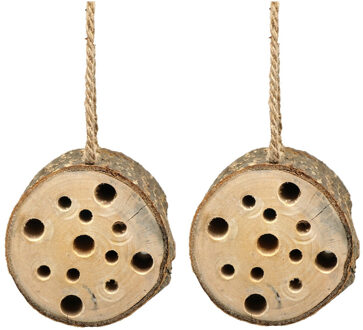 Alma Garden Insectenhotel boomstam - 2x - hout - om op te hangen - 10 x 9 cm