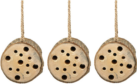 Alma Garden Insectenhotel boomstam - 3x - hout - om op te hangen - 10 x 9 cm