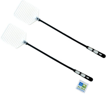 Alma Garden Vliegenmepper - 2x - zwart/wit- kunststof - 48 cm