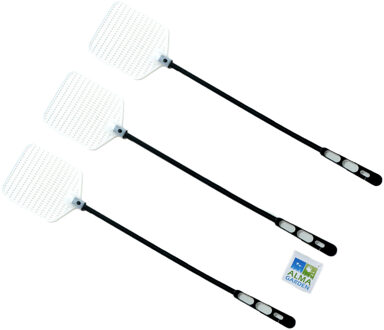 Alma Garden Vliegenmepper - 3x - zwart/wit- kunststof - 48 cm