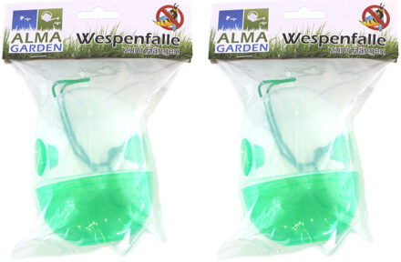 Alma Garden Wespenvanger/wespenval - 2x - groen - kunststof - ophangbaar - 12 cm
