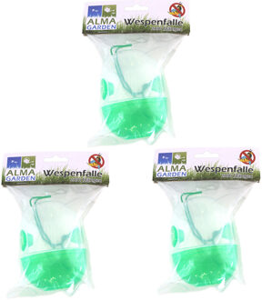 Alma Garden Wespenvanger/wespenval - 3x - groen - kunststof - ophangbaar - 12 cm