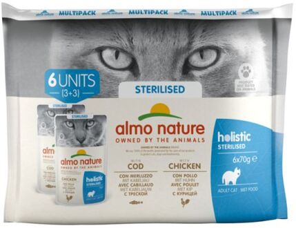 Almo Nature Gesteriliseerd - Kattenvoer - 6x70 gram - Kip - 420 gram