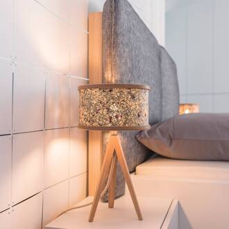 ALMUT 2610 tafellamp, hooi met rode rozenblaadjes eiken natuur, meerkleurig