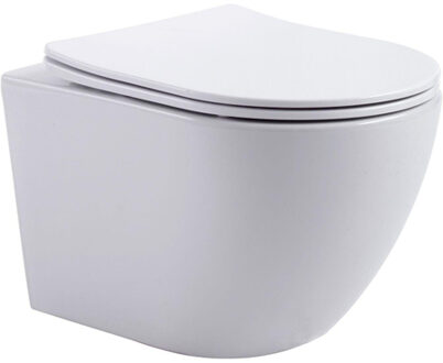 Aloni Pro Hangend Toilet - 36x49x32cm - wervelspoeling - randloos - met zitting - softclose - quick release - compact - glans wit PRO1925 Wit glans