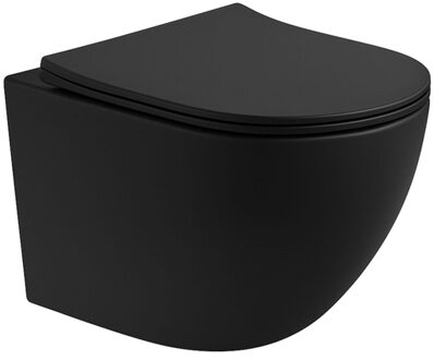 Aloni Pro Hangend Toilet - 36x49x32cm - wervelspoeling - randloos - met zitting - softclose - quick release - compact - mat zwart PRO2025 Zwart mat