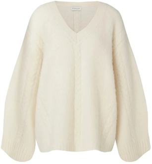 Alpaca Blend Peplum Sweater By Malina , White , Dames - L,M,S,Xs