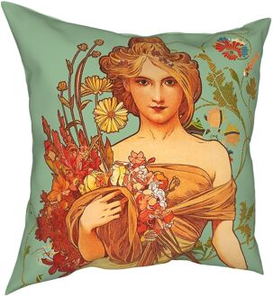 Alphonse Maria Mucha Bloemen Kussen Cover Home Decoratieve Alfons Mucha Kussenhoes Sierkussen Voor Woonkamer Polyester 50x50cm 20x20in