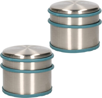 Alpina 2x Stuks Deurstopper Van 1.1 Kilo Staal Met Blauwe Kunststof Rand 9 X 7 Cm - Deurstoppers