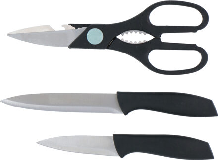 Alpina 3-delige keuken set - Schaar en 2 messen - Zwart - RVS