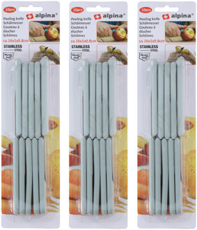 Alpina 30x Keukenmesjes/schilmesjes RVS met lichtgrijs kunststof handvat 16 cm