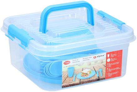 Alpina 4-persoons Picknickset in box Blauw