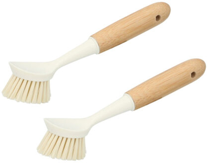 Alpina Afwasborstel met harde vezels - 2x - hout/kunststof - ophang lus - Afwas borstel