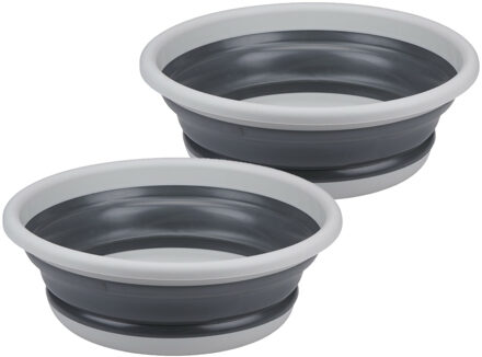 Alpina Afwasteil/wasmand emmer opvouwbaar - 2x - kunststof - 8 Liter - grijs - D37 x H13 cm