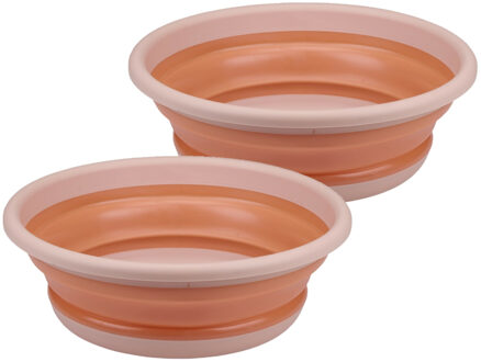 Alpina Afwasteil/wasmand emmer opvouwbaar - 2x - kunststof - 8 Liter - zalmroze - D37 x H13 cm