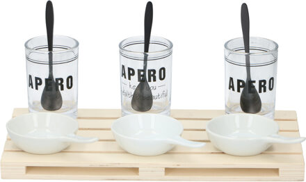 Alpina Amuse/aperitief set 10-delig voor 3 personen met ronde schaaltjes en minipallet tray
