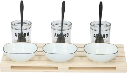 Alpina Amuse/aperitief set 10-delig voor 3 personen met vierkante schaaltjes en minipallet tray