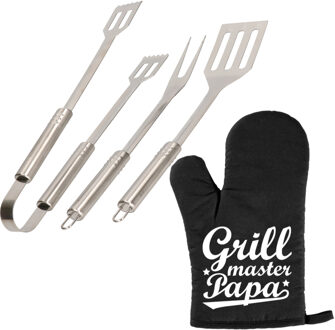 Alpina Barbecue/bbq gereedschap 3-delige set 33 cm van RVS met BBQ handschoen Grillmaster papa