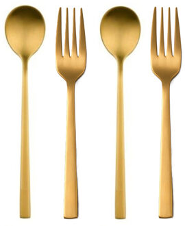 Alpina bestek - 12x Gebaksvorkjes en 18x Theelepeltjes - goud - RVS - 15 cm