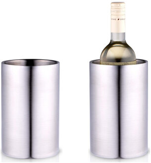 Alpina Champagne & wijnfles koeler/ijsemmer - 2x - zilver - rvs - H19 x D12 cm - Luxe stijlvolle uitvoering